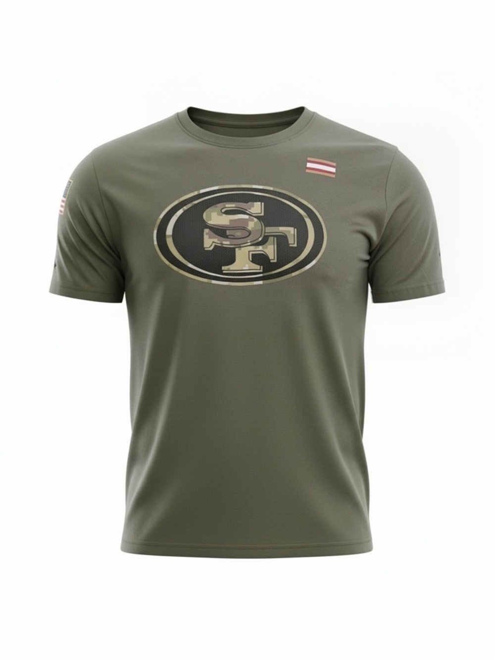 2021 Salute to Service 49ers Men's Olive Green SF Logo Short-Sleeve Shirt